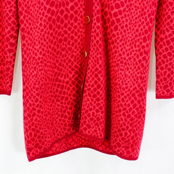 ISAAC MIZRAHI LIVE Red Snake Print V-Neck Cardigan Sweater - Picture 3 of 9